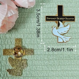 50 Pcs Funeral Cross Pins Forever in Our Hearts Memorial Dove Brooch for Memorial Service Mourning, Small, Metal, no gemstone