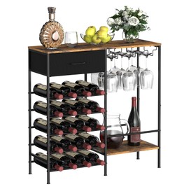 MOOACE Wine Rack Freestanding Floor, Wine Bar Cabinet with Wine Storage and Glass Holder, Mini Home Bar for Liquor Cabinet, Coffee Bar Storage for Kitchen, Dining Room, Living Room