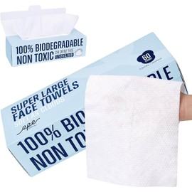 RPE Life Toallas faciales desechables XL, toallitas desmaquillantes ultrasuaves, 100% biodegradables, no tóxicas, toallitas faciales para lavarse la cara, toallitas gruesas para piel sensible, sin pe