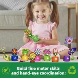 GJZZ Shape & Color Sorting Garden Toys for Toddlers 1-3, Wooden Toddler Sensory Toys, Kids Gardening Set, Flower Building Set, Montessori Toys, Preschool Learning Activities, Toddler Gifts