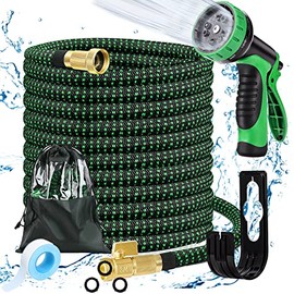 Hisemy Manguera Extensible de Jardín con Pistola de Agua - Manguera Retráctil de Agua de 10 Funciones y Conector de Metal de 3/4" 50ft de Largo