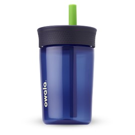 Owala Kids BPA-Free Plastic Tumbler with Spill Resistant Flexible Straw, Easy to Clean, Kids Water Bottle, Great for Travel, Dishwasher Safe, 15 Oz, Navy and Blue (Home Base)
