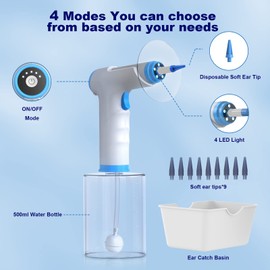 Ear Wax Removal, Ear Irrigation Kit, EARIGATION Ear Cleaning Kit with Light and 4 Pressure Levels to Flush Ear, Safe Easy Effective, 9 Tips, Basin & Towel Included- Earwax Cleaner Tool