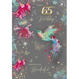 Cherry Orchard Stylish Milestone Age Female Birthday Greeting Card - from the Gorgeous Grace Range - Glitter & Foil Finished with Gold Envelope (65th)