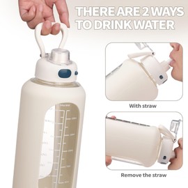 SIEROZUR 64 oz Glass Water Bottle with Straw and Handle Half Gallon Large Water Bottle with Silicone Sleeve and Time Marker Sports Water Jug Wide Mouth for Travel Gym