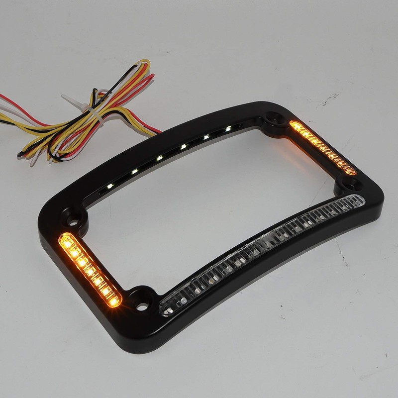 HTTMT- Dual LED Curved Motorcycle License Plate Frame w/Turn-Signal,Brake Light