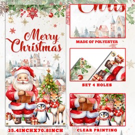 Christmas Decorations Door Cover Merry Christmas Santa Claus Front Door Cover 6 X 3ft Xmas Porch Door Sign Photography Banner for Xmas Winter Holiday Christmas Front Door Decoration