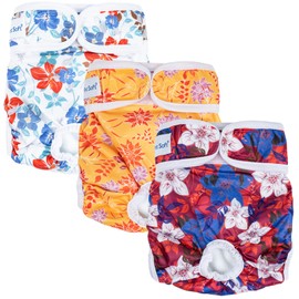 Pet Soft Female Dog Diapers, 3Pack Washable Dog Diapers Female for Dog in Heat, Reusable Dog Period Panties, Puppy Diapers Female (Blossom, S)