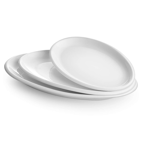 DOWAN Large Serving Platter, 16"/14"/12" Oval Serving Dishes, Serving trays for Entertaining, Ceramic Platters for Serving Food, Party, Sushi, Oven Safe, Set of 3, White