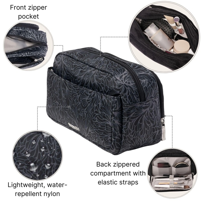 Pocket Cosmetic with Brush Organization - Lightweight 9.4”x5.5”x3.5” Makeup Bag