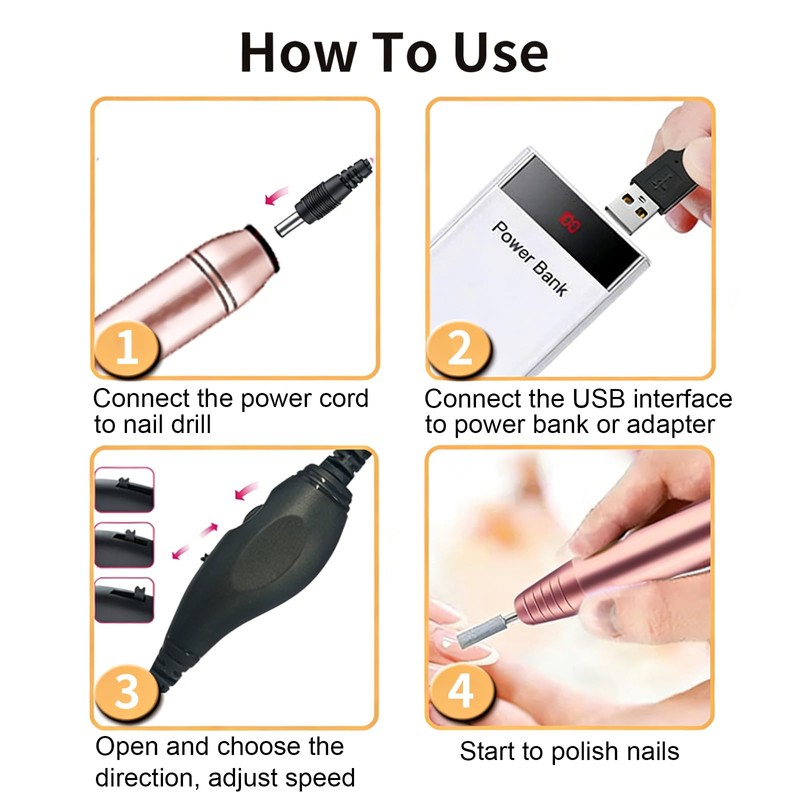 Electric Nail Drill Cord Replacement, USB Charger Power Cable ,Universal