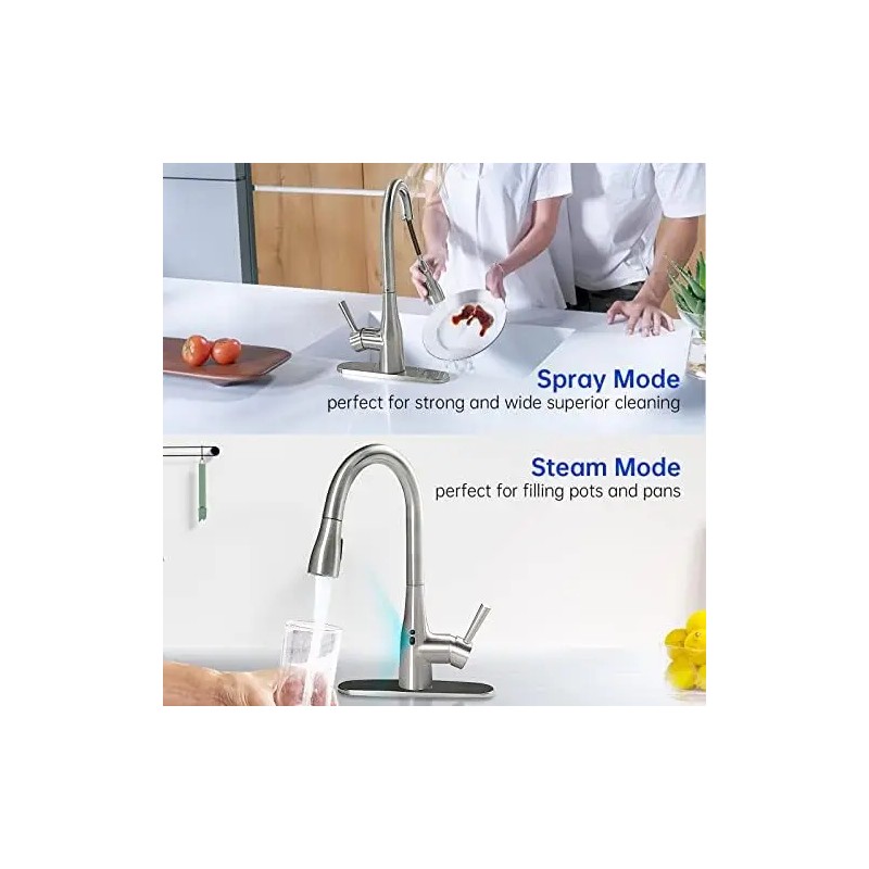 GOESMO Modern Touchless Kitchen Faucet Pull Sprayer Adjustable Water Flow