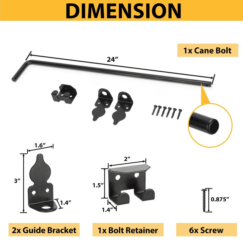 URDOGSL 24" Heavy Duty Cane Bolts for Gates with Black