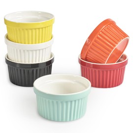 homEdge Porcelain Ramekins Set, 240 ml / 8 Fl Ounces Ice Cream Bowl, Creme Brûlée Ramekins Soufflé Cup for Baking, Set of 6 Multi Color