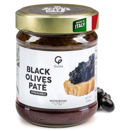 Gusta Black Olives Spreadable Pate - Made in Italy Dip or Spread - Perfect Olive Tapenade Spread - Paste of Black Olives in Jar with Extra Virgin Olive Oil - Non-GMO, All Natural - 6.35oz Glass Jar