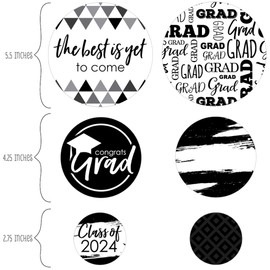 Big Dot of Happiness 2024 Black and White Graduation Party Giant Circle Confetti - Party Decorations - Large Confetti 27 Count