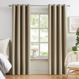 Melodieux Blackout Curtains for Bedroom Cotton Curtains 63 inch Length 2 Panels Set Grommet Window Curtains for Living Room Thermal Insulated 100% Blackout Drapes (Biscotti Beige, 42 x 63 Inch)