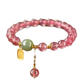 UMESEE Natural Pink Crystal Bracelet with Gold Plated Lucky Charm - Perfect Happy Birthday Gifts for Women, Friendship, Boss Day, Christmas & Holiday Gifts for Women