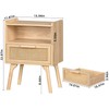 Lerliuo Rattan Nightstand, Boho Side Table with Drawer Open Shelf,