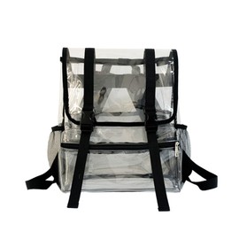 RAINSEA 15'' Heavy Duty Clear Backpack,PVC See Through knapsack for Sports, Work, Stadium, Security, Travel, College (Flip black)