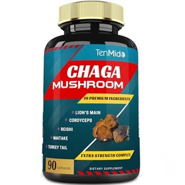 Cápsulas de extracto de hongo Chaga equivalentes a 5050 mg y melena de león, Cordyceps y más  Salud digestiva, antienvejecimiento, apoyo inmunológico 