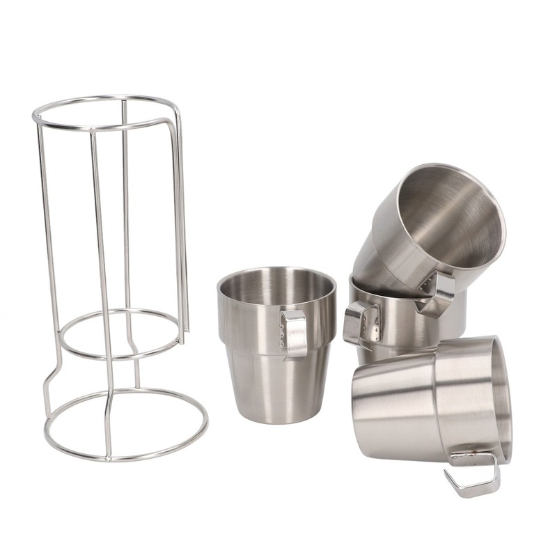 Stainless Steel Camping Cup Set of 4 Double Layer Coffee