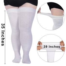 Plus Size Womens Thigh High Socks for Thick Thighs- Extra Long & Thick Over the Knee Stockings- Leg Warmer Boot Socks (Snow White)