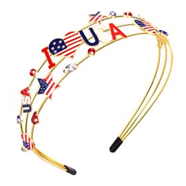 vokone 4th of July Headbands for Women,USA American Flag Headbands Multi Layer Crystal Hairbands Independence Day Holiday Patriotic Party Hair Accessory Gifts for Girls USA