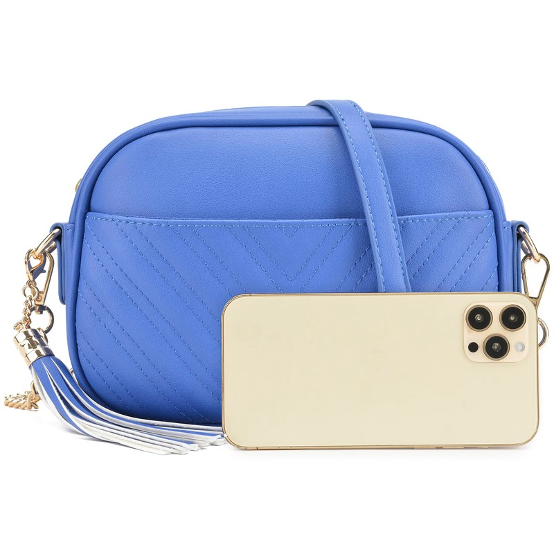 Lola Mae Bandolera acolchada, diseño de moda, Azul Rey-Azul, Small