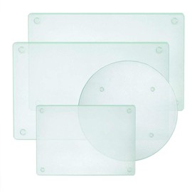 Tempered Glass Cutting Board Set of 4, Non Slip Glass Trays for Kitchen Countertop by Murrey Home, Heat Resistant, Stain Resistant, 11.75"x15.75", 7.75"x11.75" & Round 11.75"