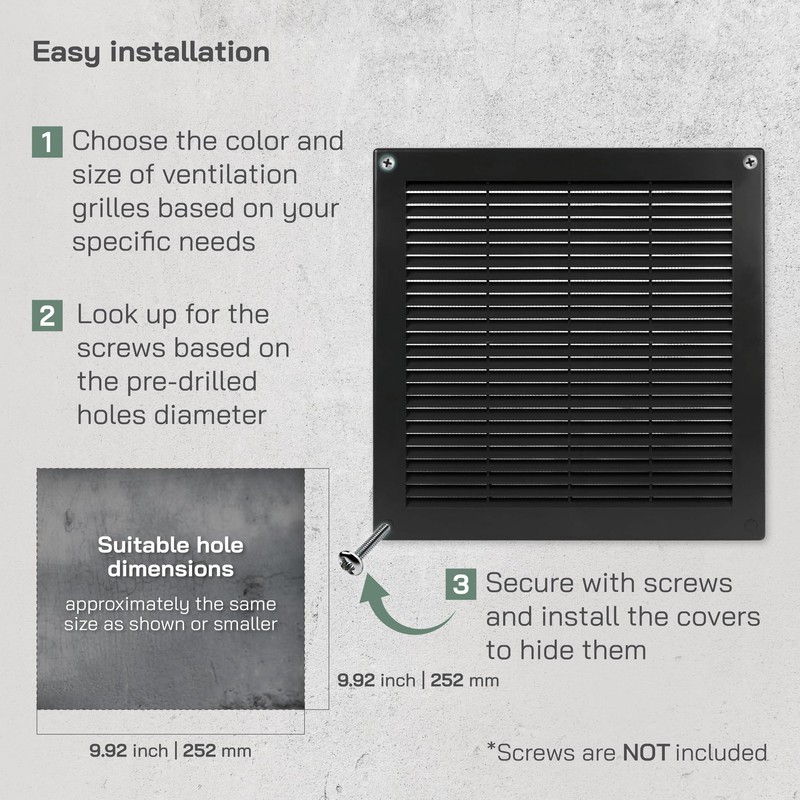 Vent Systems 10" x 10" Inch (Opening Dimensions) Plastic Black