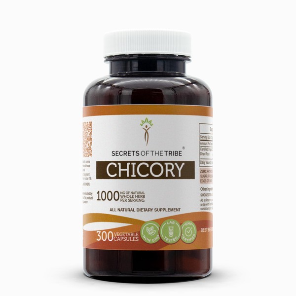 Secrets of the Tribe Chicory 300 Capsules, 1000 mg, Chicory (Cichorium Intybus) Dried Root (300 Capsules)