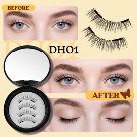 QUEWEL Magnetic Eyelashes 1 Pair Reusable Magnetic Eyelashes with Applicator No Glue Needed Eyelashes Natural Look Lash Clusters Kit Easy to Wear and Remove(01)