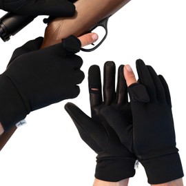 Trigger Finger Hunting & Rifle Shooting Gloves with Finger Flip | Genuine Leather Palm Grip & Stretch Back | For Outdoor Tactical Sports | Airsoft Paintball Trap Skeet Clay Shooting (BLACK, LARGE)