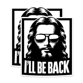 (2 Pack) I'll Be Back Jesus Stickers - Funny Jesus Puns - Christian Jesus Christ Sticker - 5 Inches On Longest Side - Premium Vinyl - for Cars, Trucks, Skateboards, Laptops - Made in USA - BMCS1080