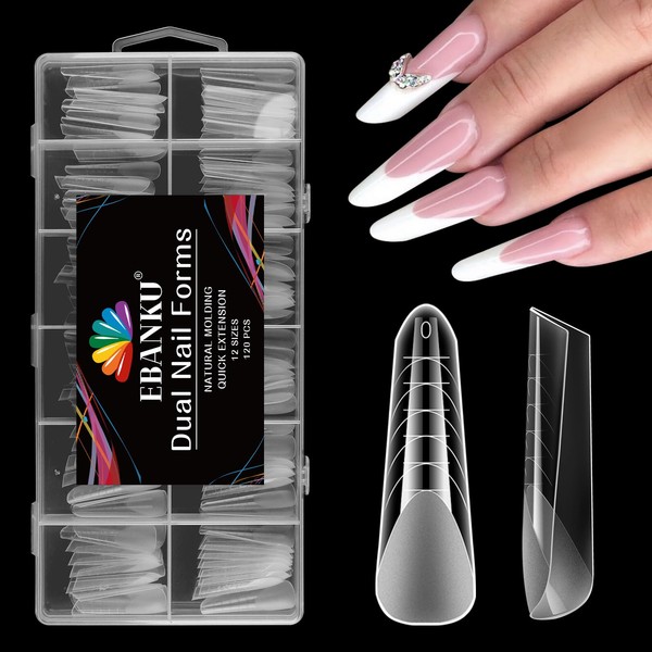 EBANKU 120PCS Clear Matte Dual Nail Forms System Coffin Nail