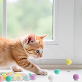 GEEHUA Pack of 30 Cat Toy Ball, 3 cm Soft Cat Balls Pompom Ball for Indoor Cats Interactive, Training Cats Toy Pom Pom Balls for Pets Play (Colour A)