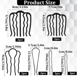 12 Pcs Metal Hair Side Combs, Hair Fork Clips French Twist Updo Accessories U Shape Hairs Combs Vintage Hairstyle Hairs Pins for Women Hairstyle Accessories (Black)