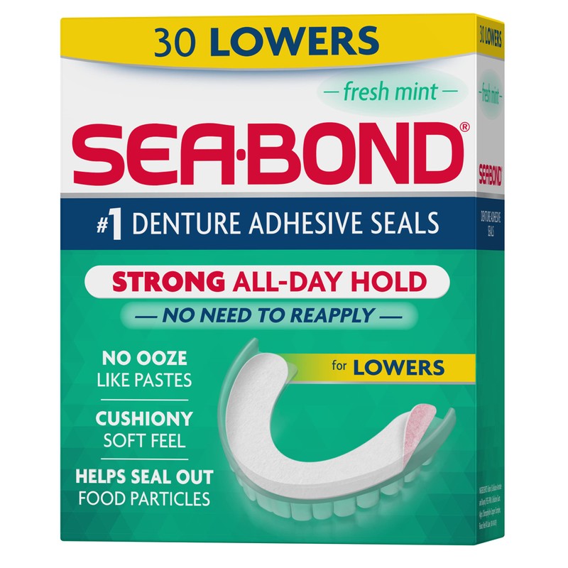 Sea Bond Secure Denture Adhesive Seals, Fresh Mint Lowers, Zinc-Free,