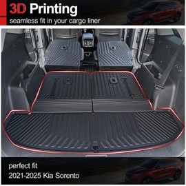 HOUCLEMIC Cargo Mat for 2021-2025 Kia Sorento, All Weather Trunk Mat with Backrest Mat TPE Waterproof Back Seat Cover Protector Replacement for Kia Sorento SX EX Accessories 2023 2024 2025