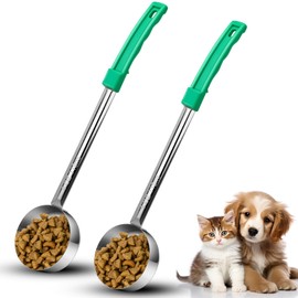 Ashmacdo 2 Pcs Dog Food Scoop 1/2 Cup Cat Food Measuring Cups Long Handled Scoop for Dogs Cats Birds and Rabbits Food Stainless Steel Portion Control Serving Spoons (1/2 CUP)