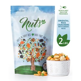 NUTS U.S. - Oriental Rice Crackers With Green Peas | Non-GMO and Cholesterol Free | Vegan | Soy and Chili Flavor | Crunchy Baked Snacks | Packed in Resealable Bag!!! (2 LBS)
