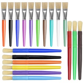 20Pcs Children Artist Paint Brush Set, Colorful Painting Brushes for Kids, Round and Flat Hog Bristle Brush Set, Art Paintbrush Set, Kids Painting Tools for for Watercolor, Oil, Acrylic, Crafts
