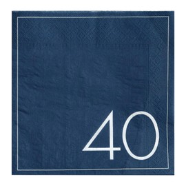 Ginger Ray 40th Birthday Navy Paper Napkin - 40 - Blue