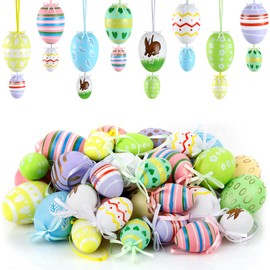 Ruibinlee Pack of 40 Easter Eggs for Hanging, Colourful Easter Eggs, Plastic, Hanging Decoration for Easter, Plastic Eggs Decoration for Bouquets and Branches for Easter Time