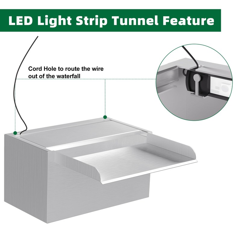 Waterfall Pool Fountain LONGRUNNEW 304 Stainless Steel 9.06" Rectangular Waterfall