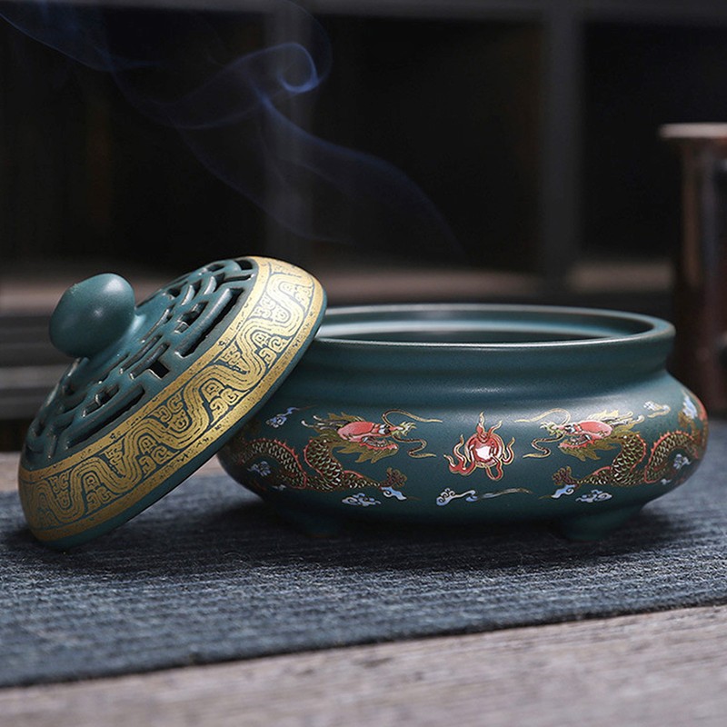 Incense Burner Ceramic Colour Enamel Exquisite Pattern Retro Incense Cone