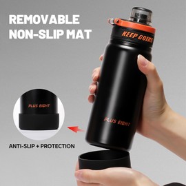 pluseight Water Bottle with Straw Lid, 22 oz Vacuum Insulated Water Bottles, Stainless Steel Water Bottle Wide Mouth for Sports, Gym or Office, BPA-Free Keep Cold 24H Hot 12H (Black)