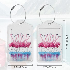 2Pcs Luggage Tag for Suitcase Watercolor Flamingos Cute Suitcase Tag with Privacy Flap & Name ID Label & Metal Loop,Travel Bag Luggage Tags for Women