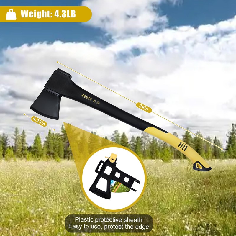 ZEUSTR 24" Splitting Axe Hatchet, Nylon Shock-Absorbing Handle, Camping Axe